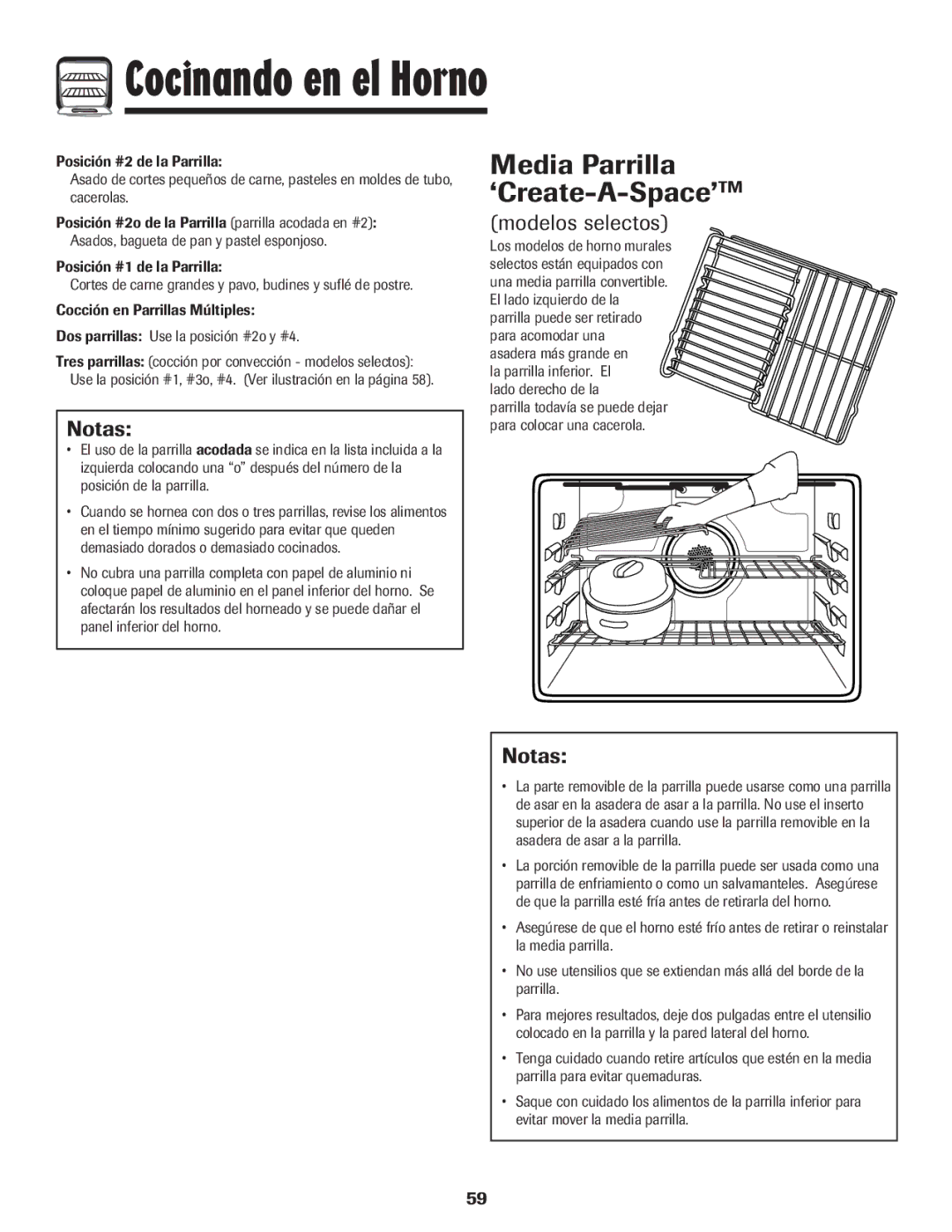 Maytag Wall Oven warranty Media Parrilla ‘Create-A-Space’TM, Notas 