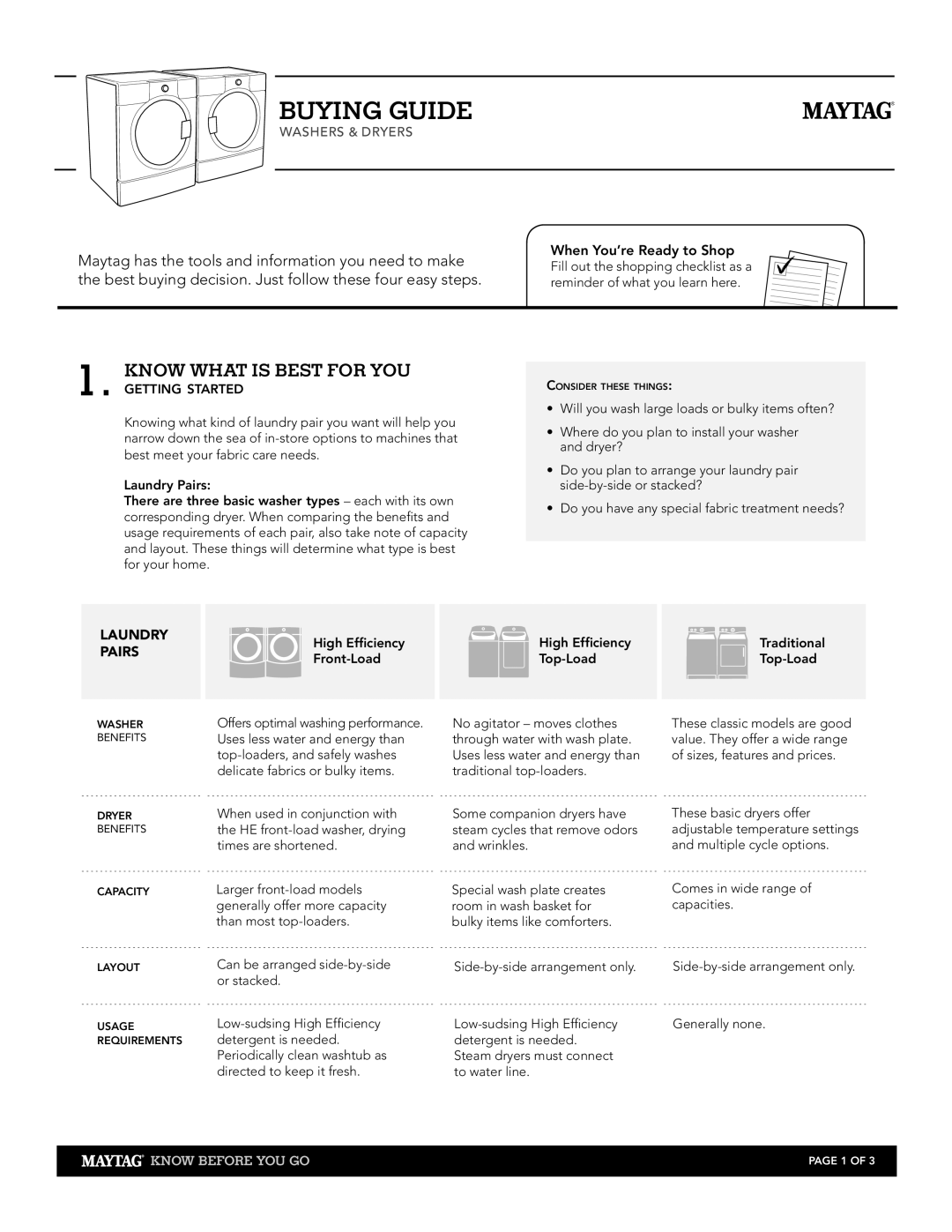 Maytag Washers & Dryers manual Buying guide, Know what is best for you 