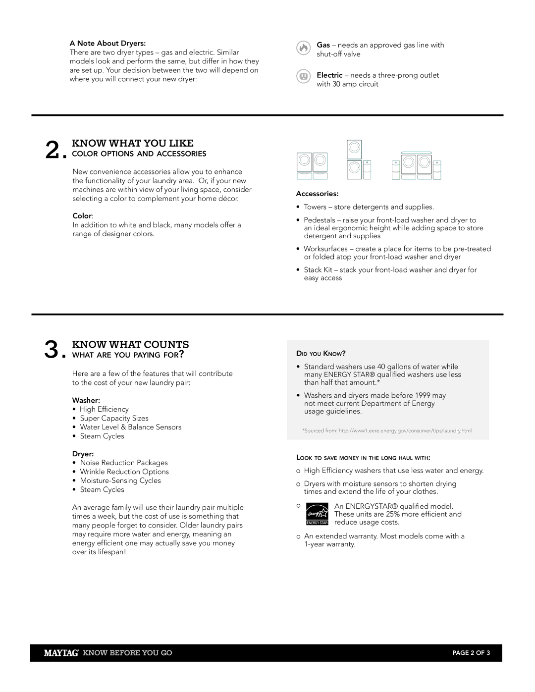 Maytag Washers & Dryers manual Know What You Like, Know what counts 