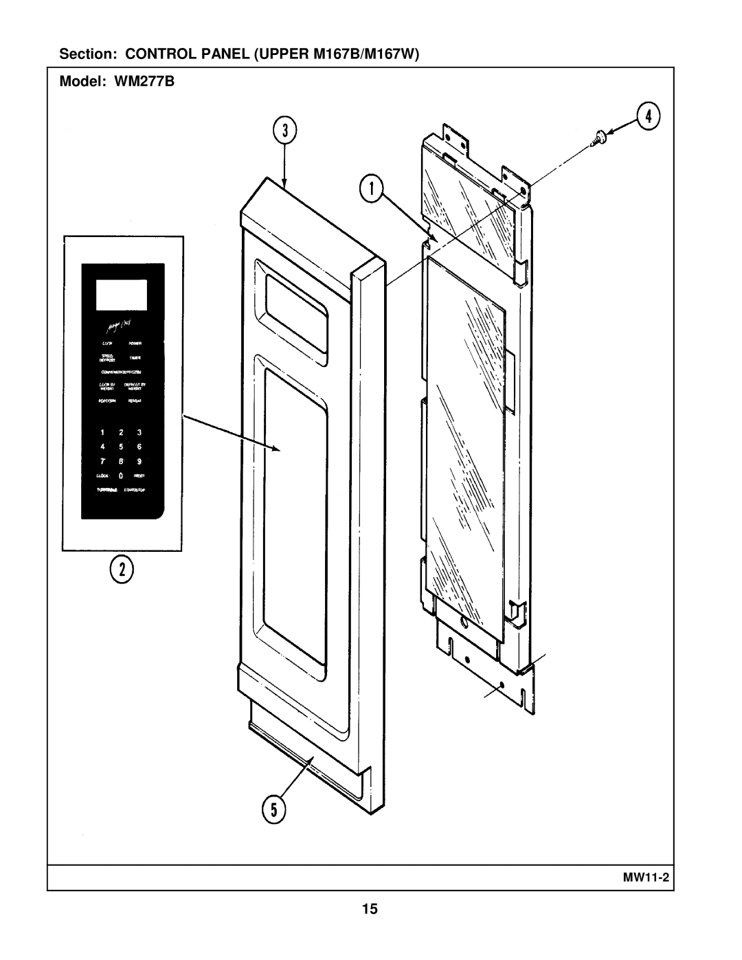 Maytag manual Section Control Panel Upper M167B/M167W Model WM277B 