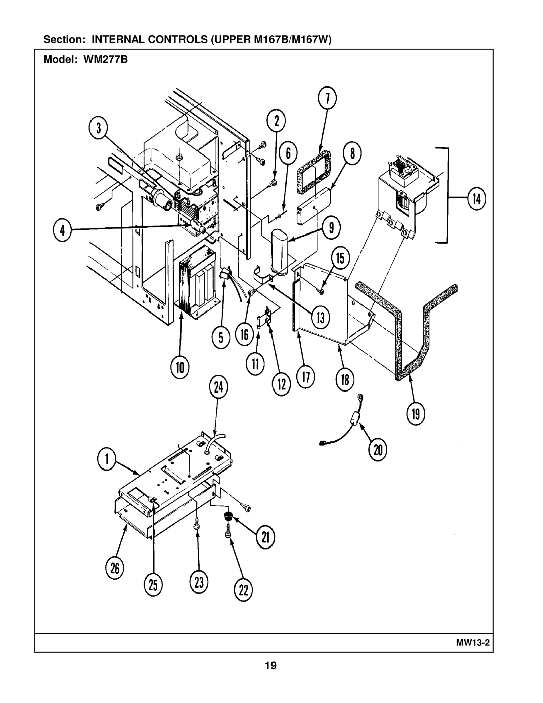 Maytag manual Section Internal Controls Upper M167B/M167W Model WM277B 