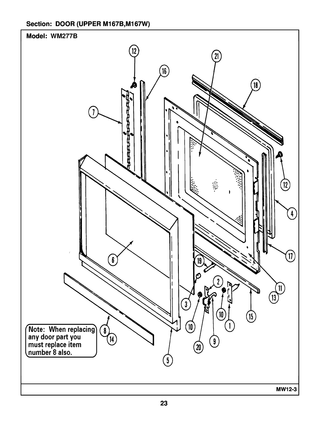 Maytag manual Section DOOR UPPER M167B,M167W Model WM277B, MW12-3 