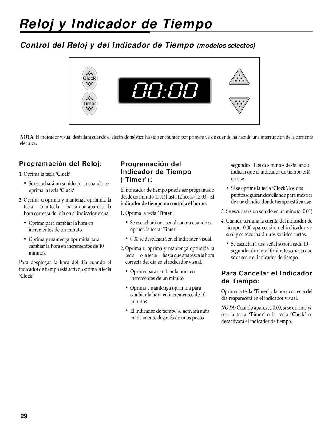 Maytag WT-TOD warranty Reloj y Indicador de Tiempo, Programación del Reloj, Programación del Indicador de Tiempo ‘Timer’ 