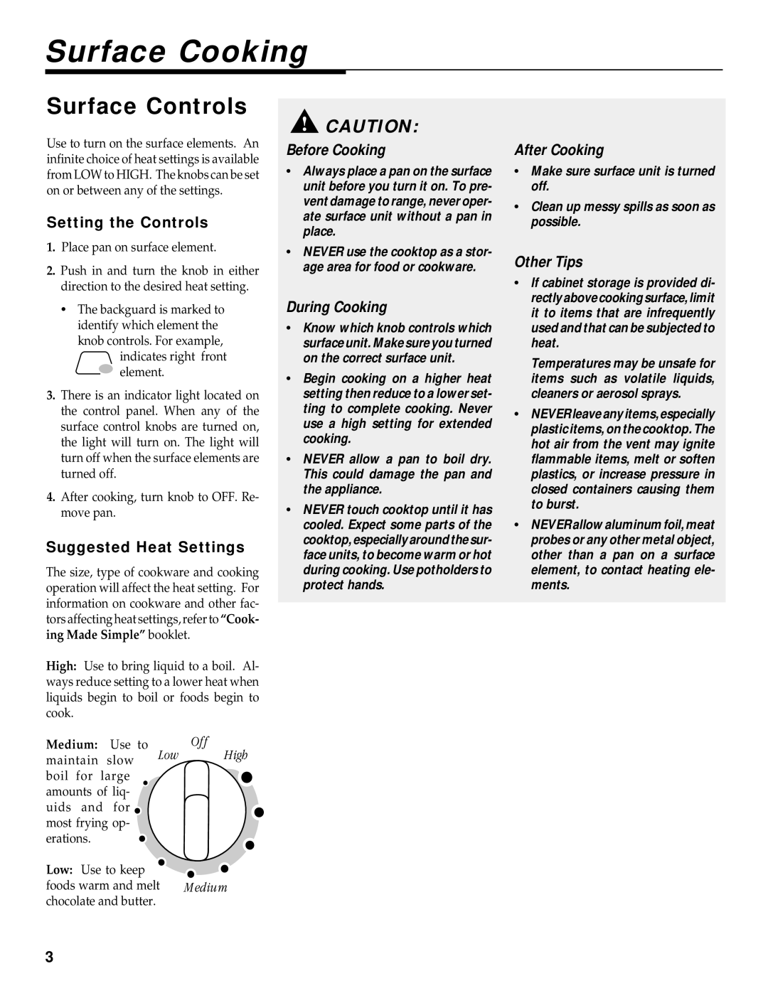 Maytag WT-TOD warranty Surface Cooking, Surface Controls 