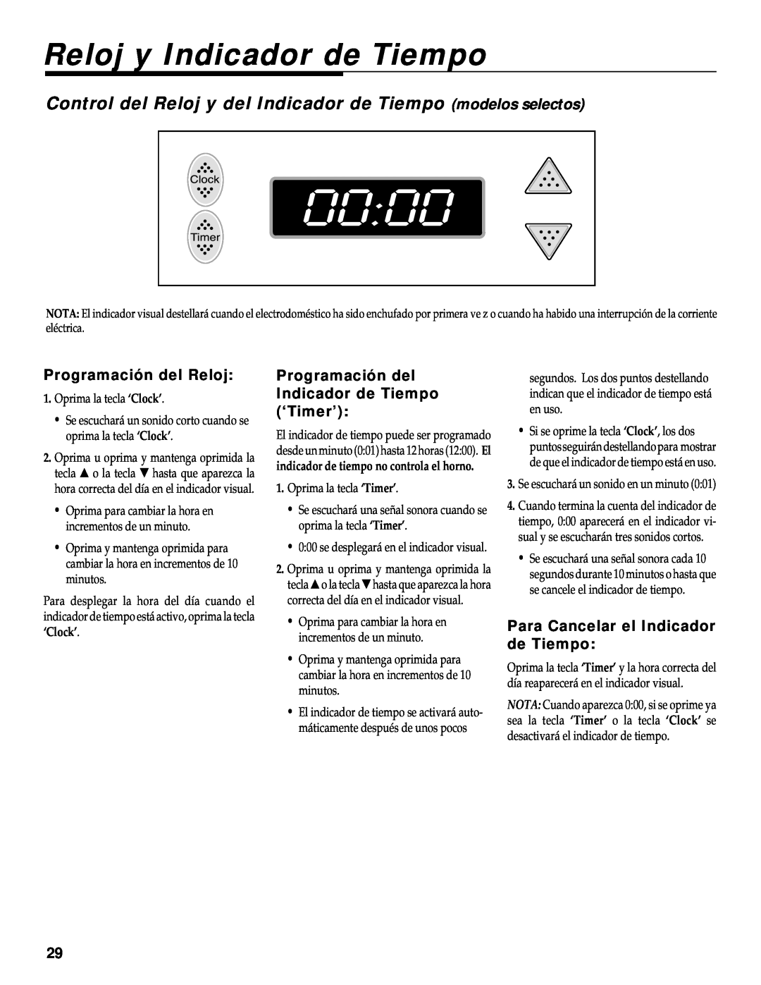 Maytag WT-TOD warranty Reloj y Indicador de Tiempo, Control del Reloj y del Indicador de Tiempo modelos selectos 
