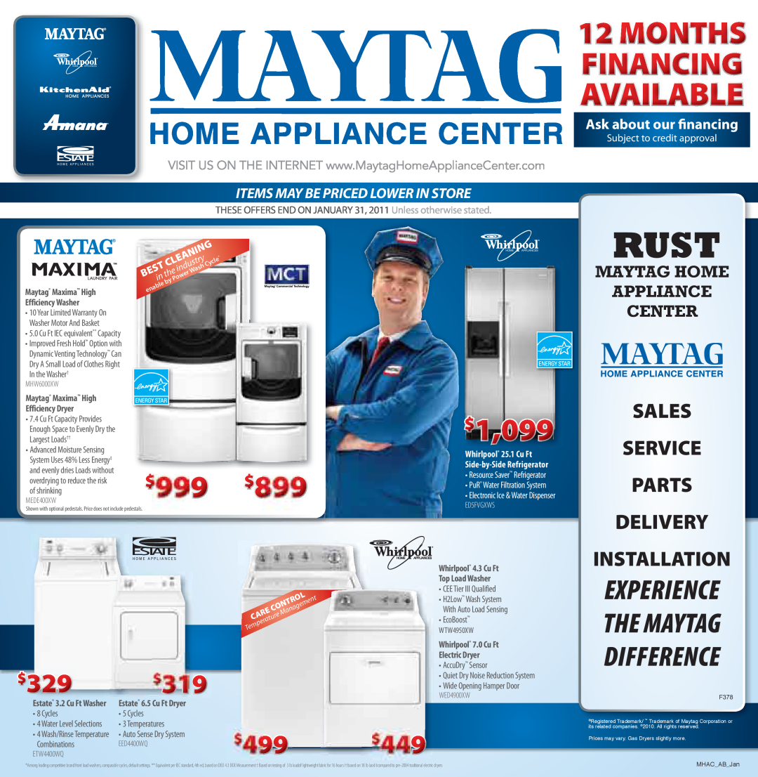 Maytag WED4900XW warranty Subject to credit approval, In the Washer†, of shrinking, Electronic Ice & Water Dispenser, Rust 