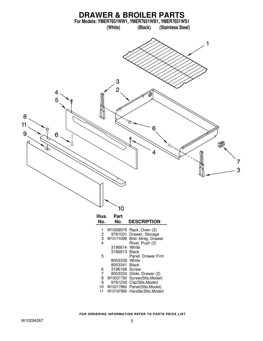 Maytag YMER7651WS1, YMER7651WW1, YMER7651WB1 owner manual Drawer & Broiler Parts 