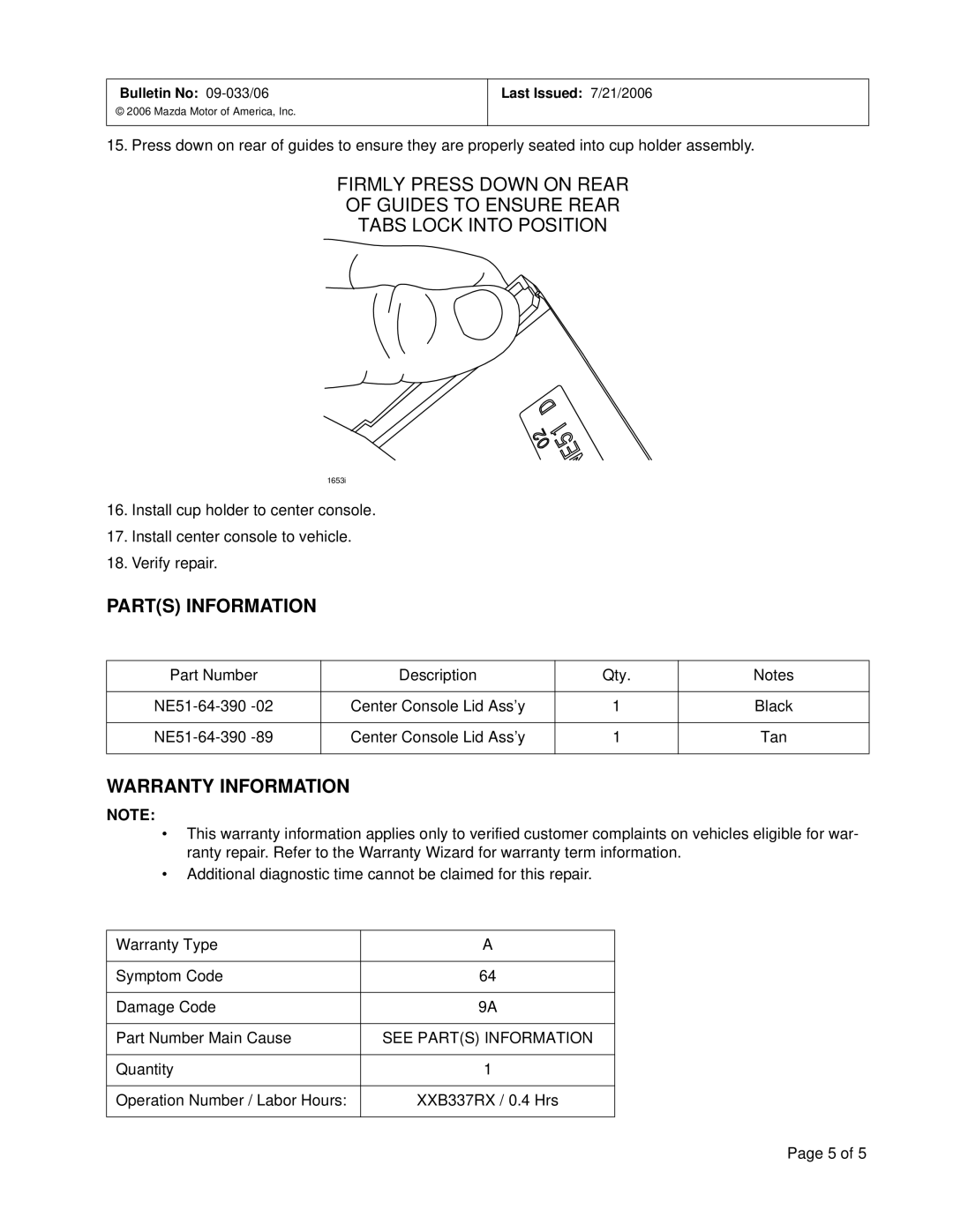 Mazda 2006 MX-5 specifications Parts Information, Warranty Information 