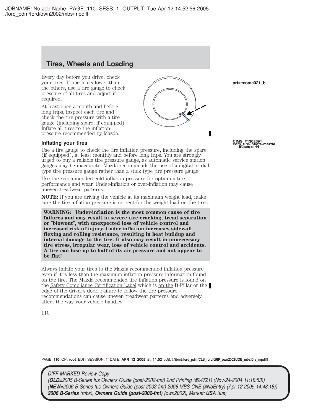 Mazda 4WD manual Inflating your tires, Art=ecomc021b 