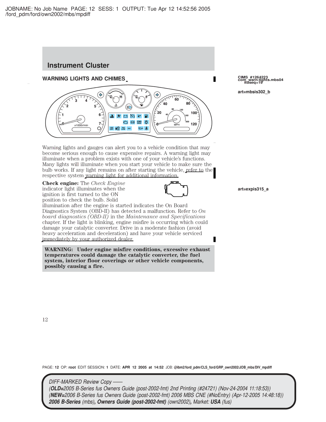 Mazda 4WD manual Check engine The Check Engine, Art=mbsis302b 