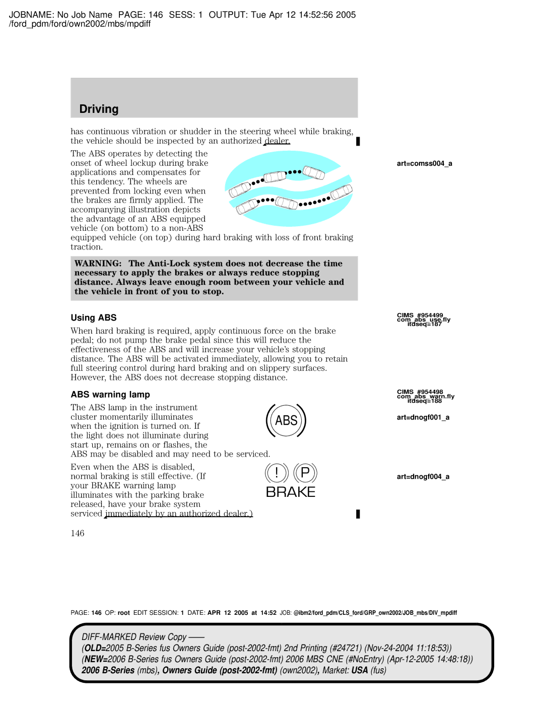 Mazda 4WD Using ABS, ABS warning lamp, Illuminates with the parking brake, Art=comss004a, Art=dnogf001a Art=dnogf004a 