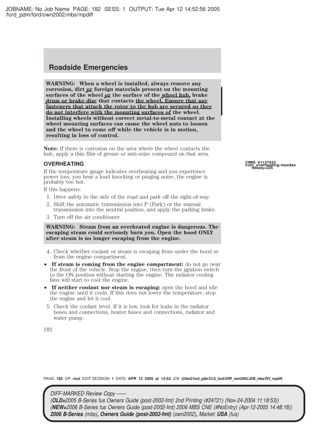 Mazda 4WD manual Overheating 