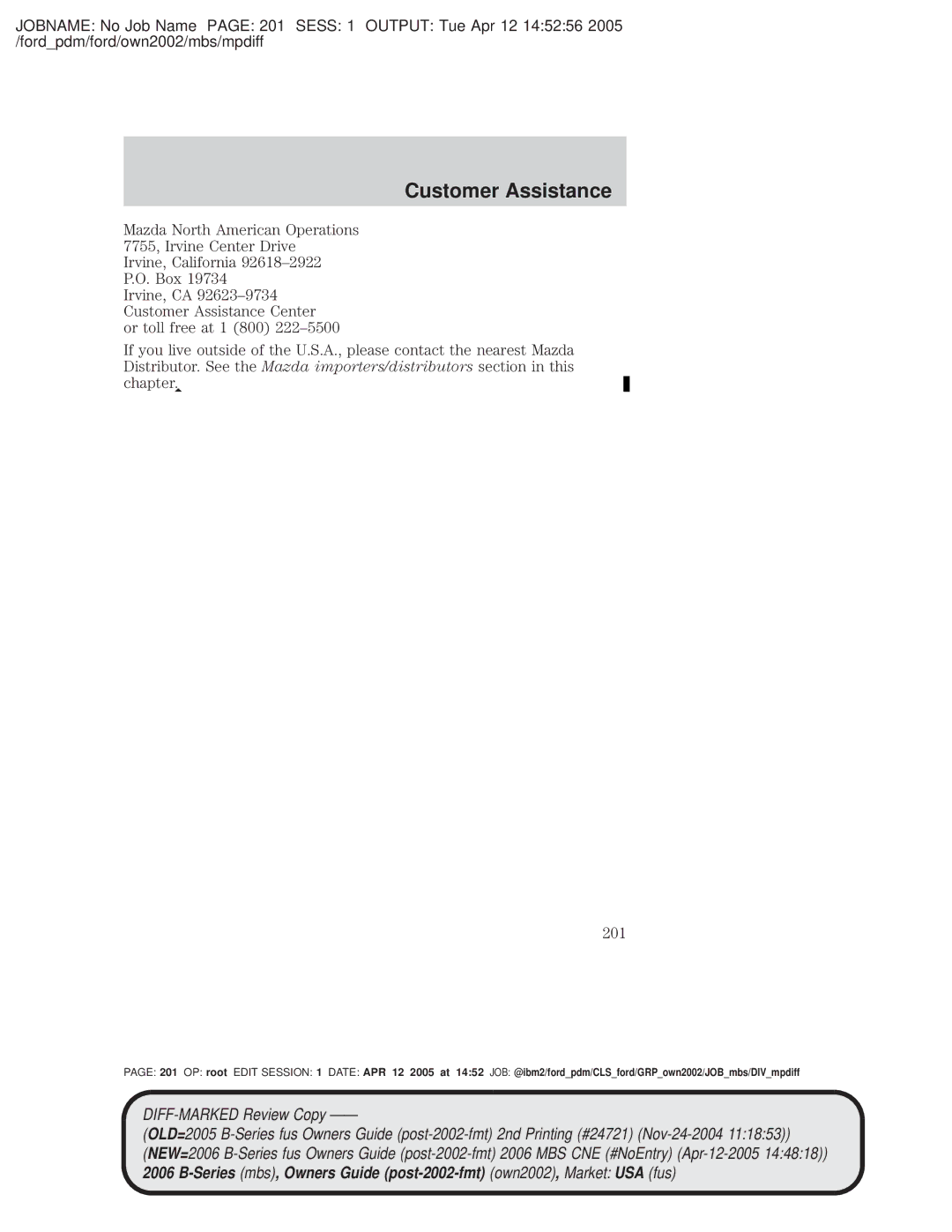 Mazda 4WD manual Customer Assistance 