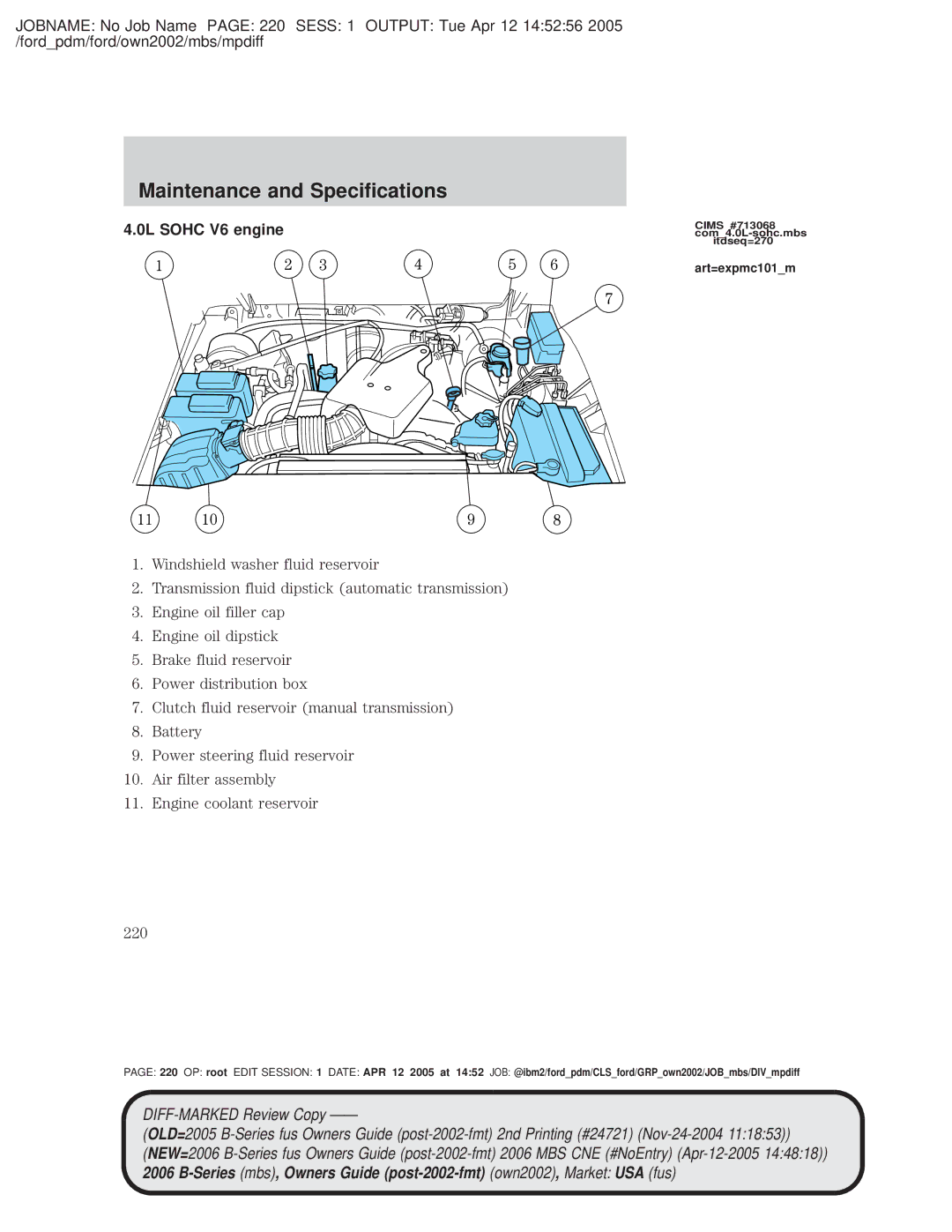 Mazda 4WD manual 0L Sohc V6 engine, Art=expmc101m 