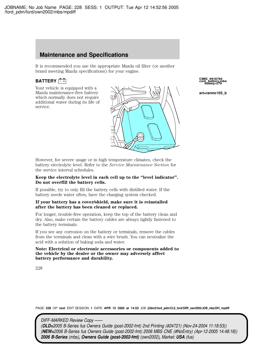 Mazda 4WD manual Battery, Art=ranmc105b 