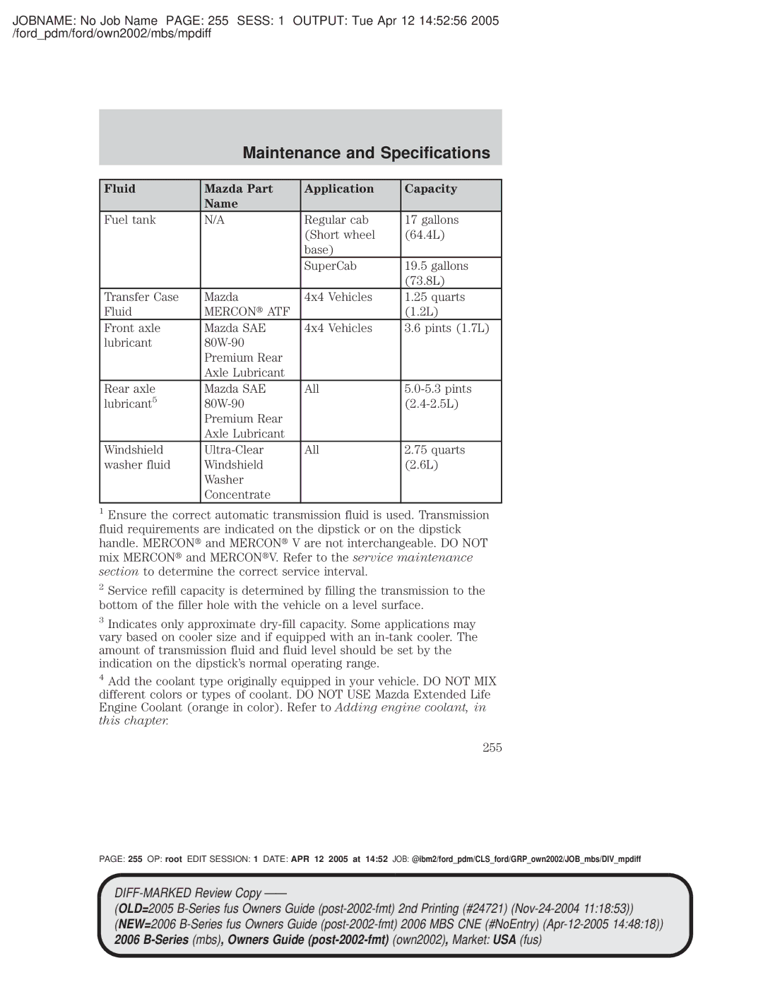 Mazda 4WD manual Maintenance and Specifications 