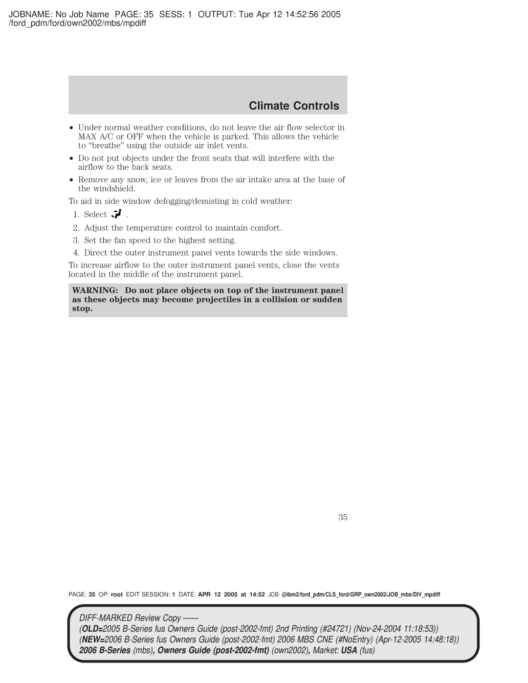 Mazda 4WD manual Climate Controls 