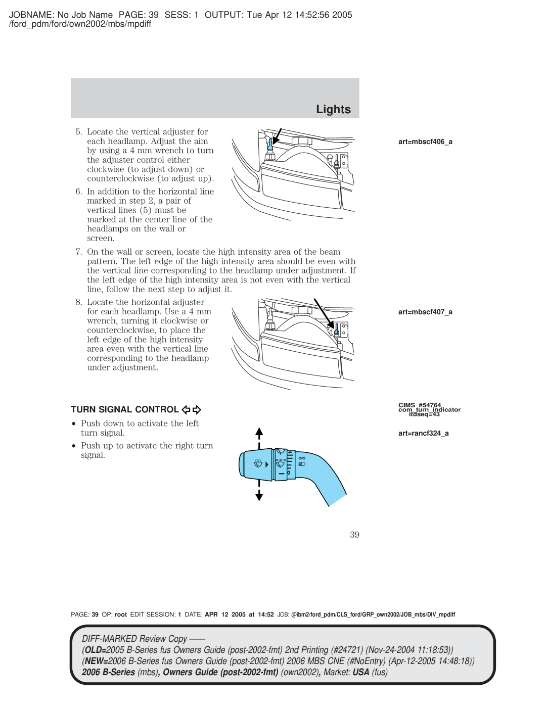 Mazda 4WD manual Turn Signal Control, Art=mbscf406a Art=mbscf407a, Art=rancf324a 