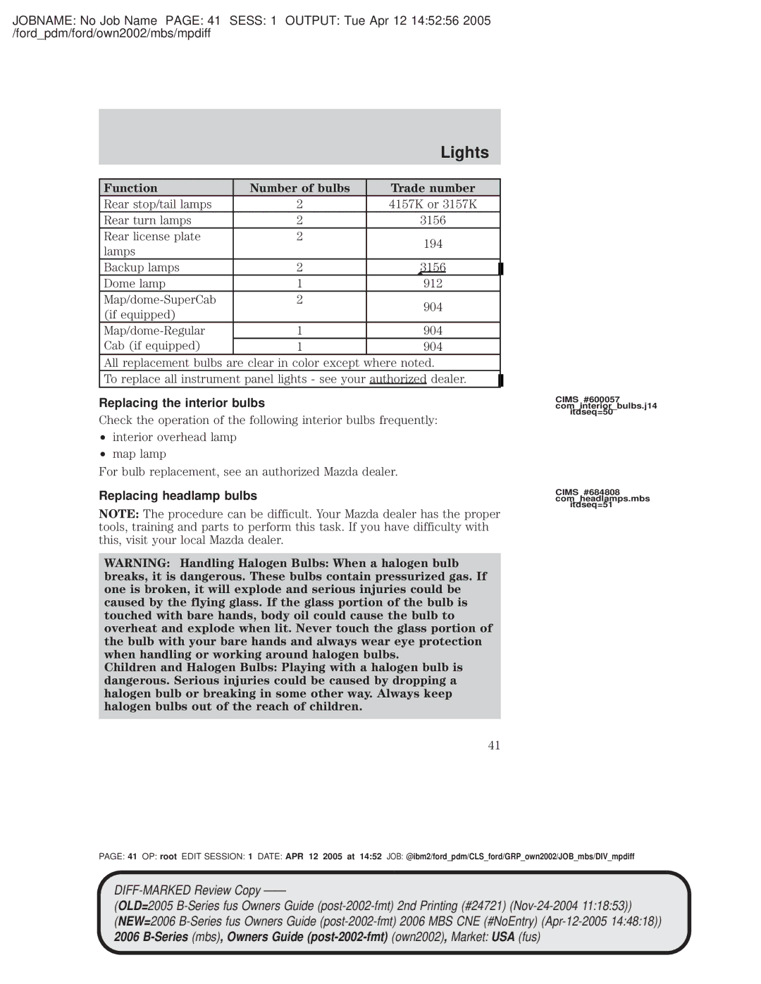 Mazda 4WD manual Function, Replacing the interior bulbs, Replacing headlamp bulbs 