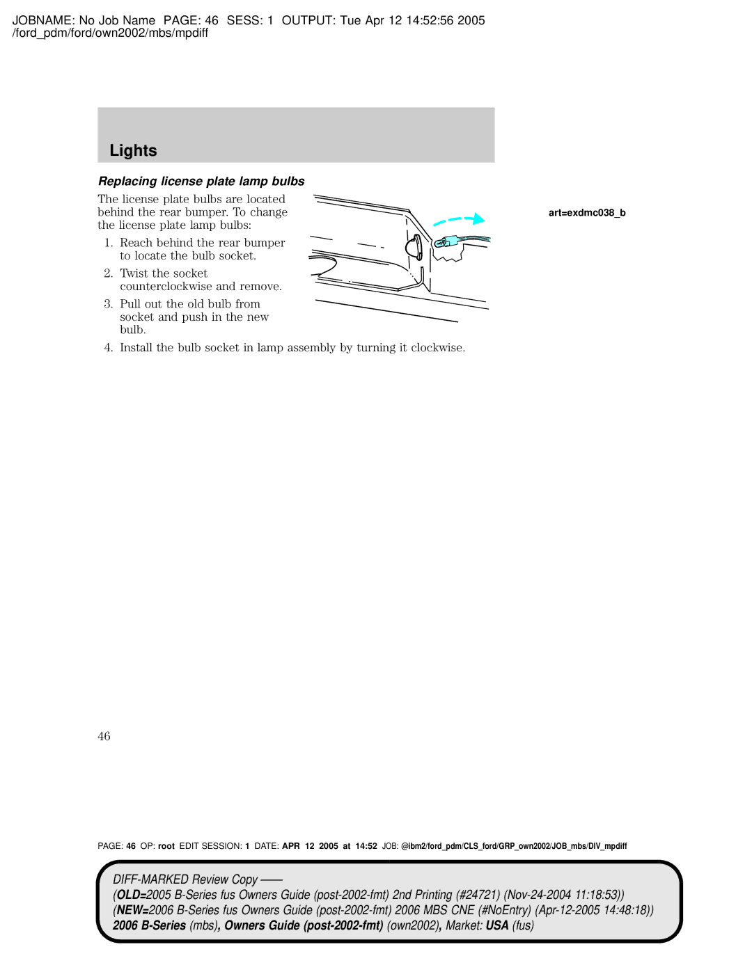 Mazda 4WD manual Replacing license plate lamp bulbs 