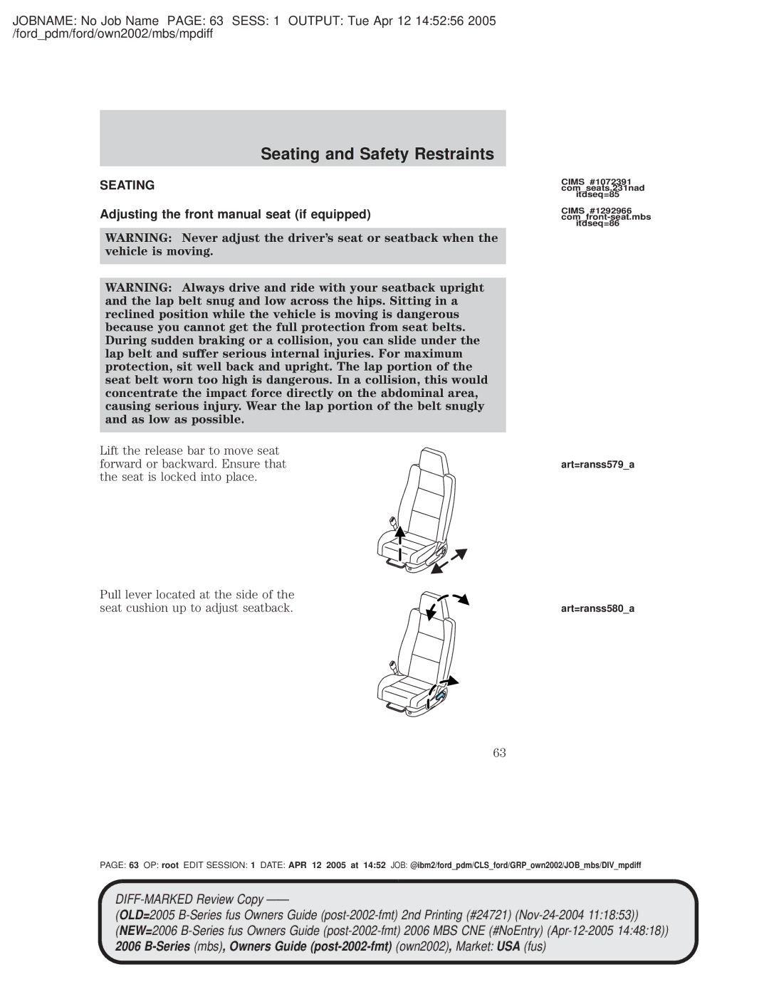 Mazda 4WD Seating and Safety Restraints, Adjusting the front manual seat if equipped 