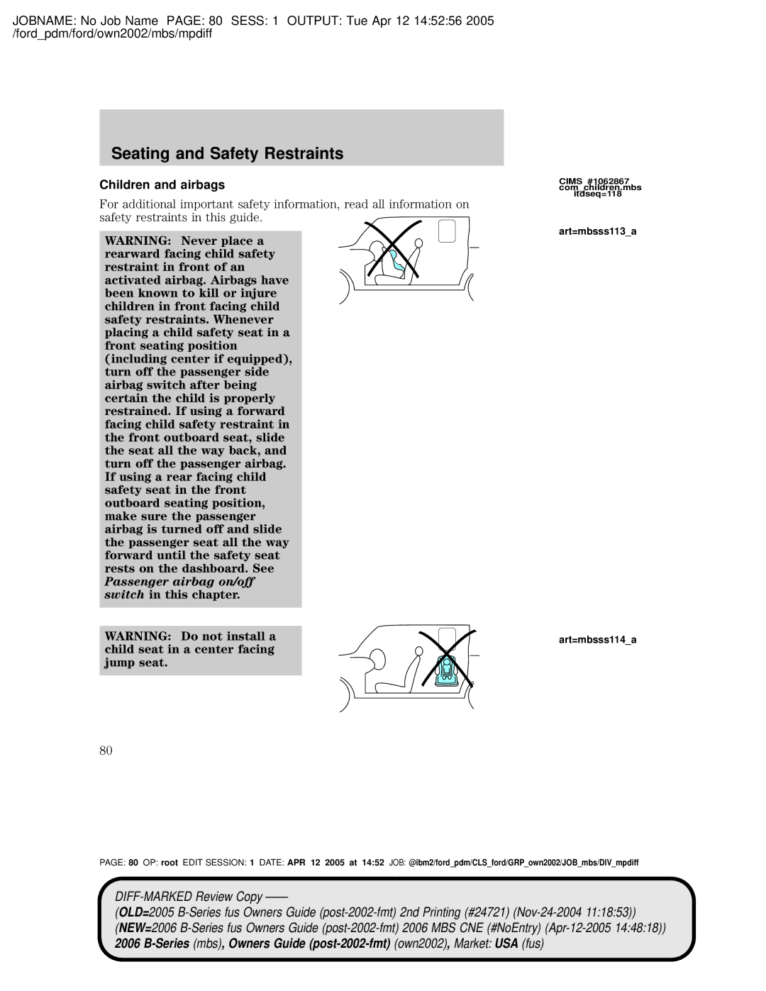 Mazda 4WD manual Children and airbags, Art=mbsss113a Art=mbsss114a 