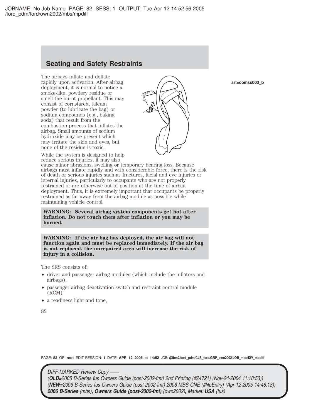 Mazda 4WD manual Airbags inflate and deflate, Rapidly upon activation. After airbag 