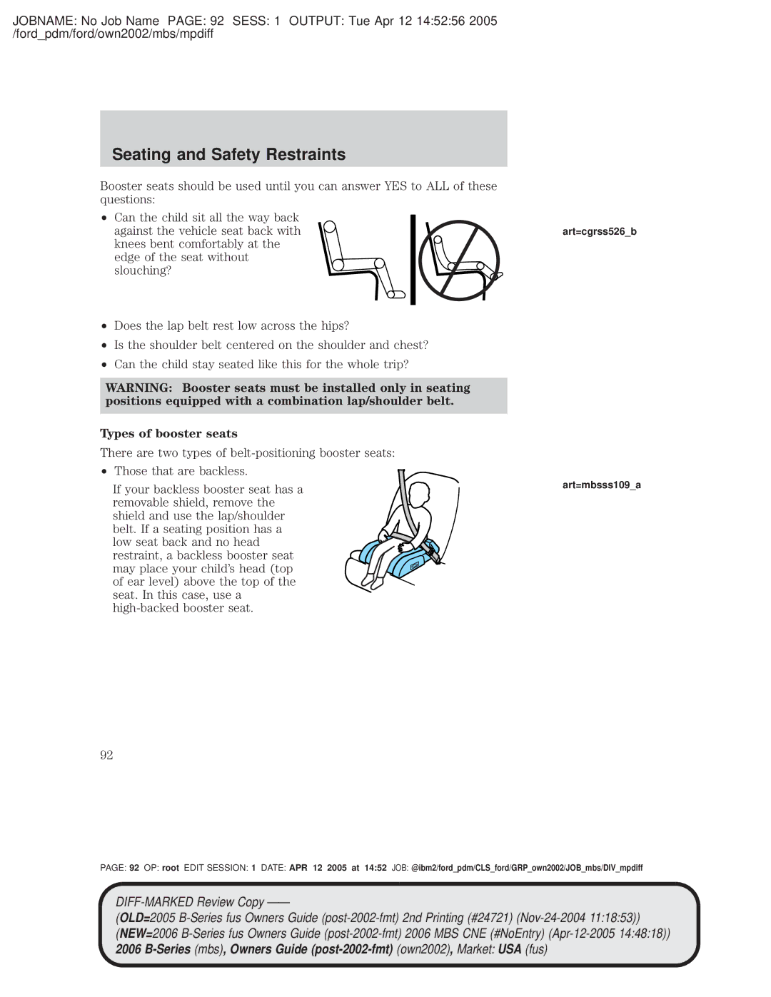 Mazda 4WD manual Types of booster seats, Art=cgrss526b Art=mbsss109a 