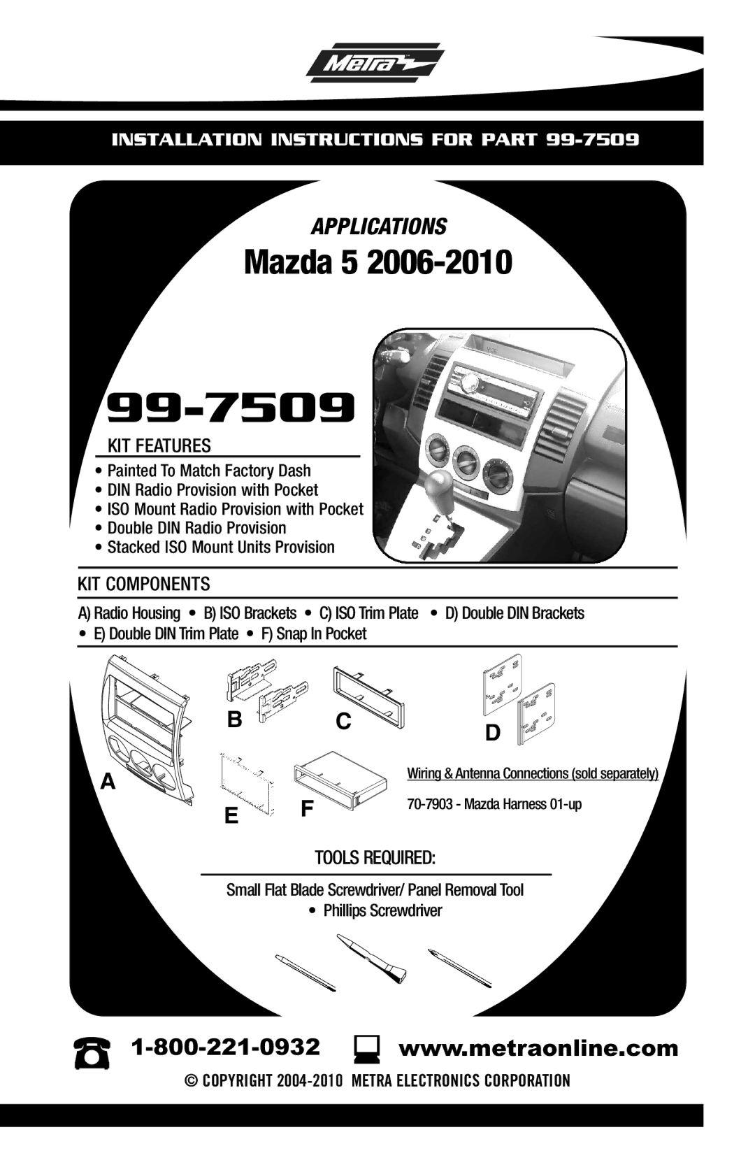 Mazda 99-7509 installation instructions 