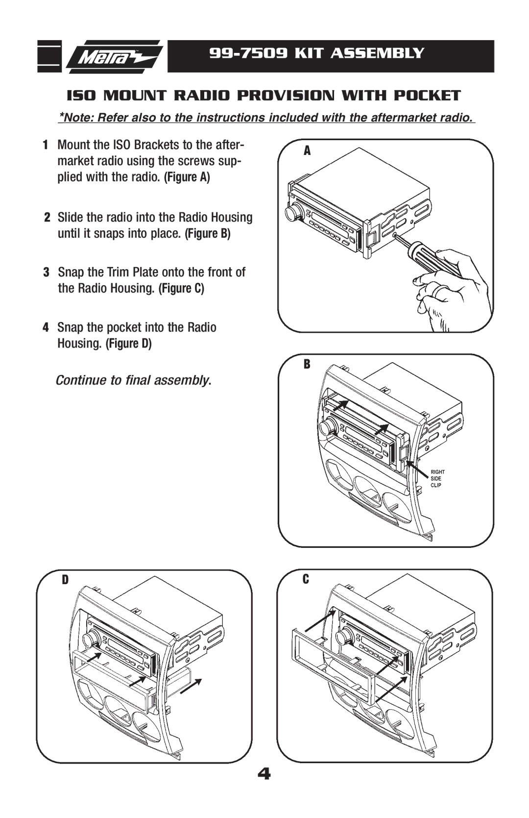 Mazda 99-7509 installation instructions ISO Mount Radio Provision with Pocket 