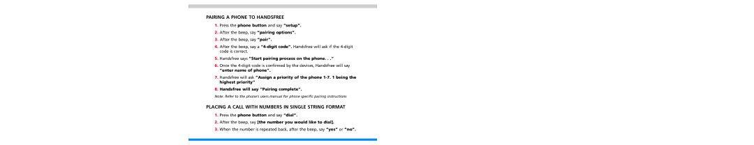 Mazda HTS3367 manual Pairing a Phone to Handsfree, Placing a Call with Numbers in Single String Format 