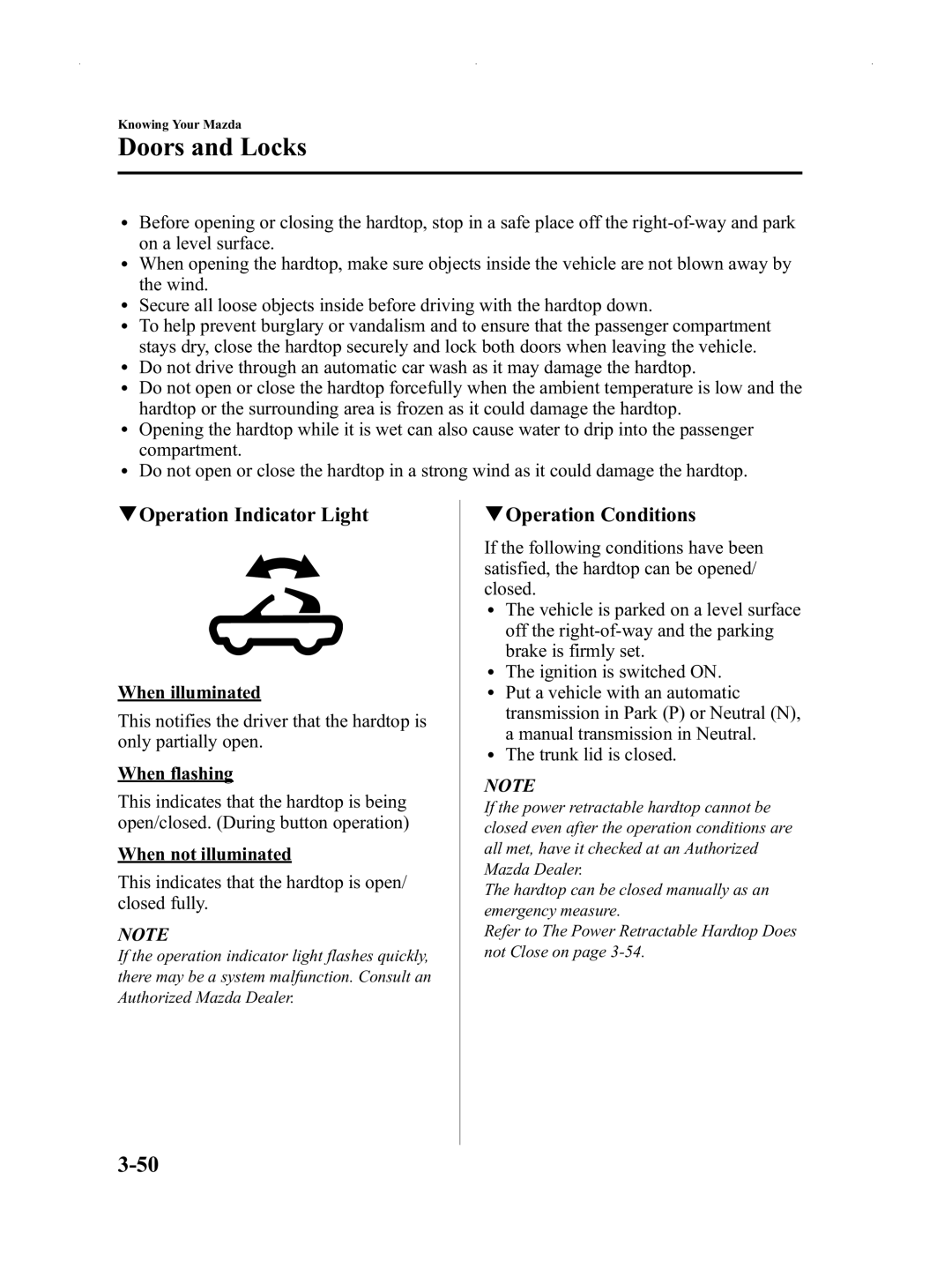Mazda Not a Manual manual QOperation Indicator Light, QOperation Conditions 