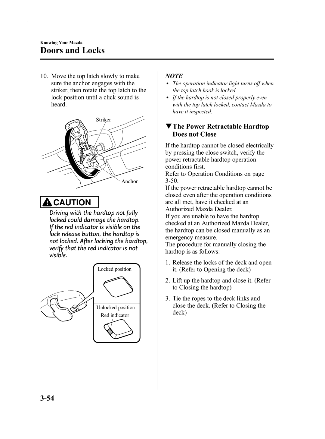 Mazda Not a Manual manual QThe Power Retractable Hardtop Does not Close 