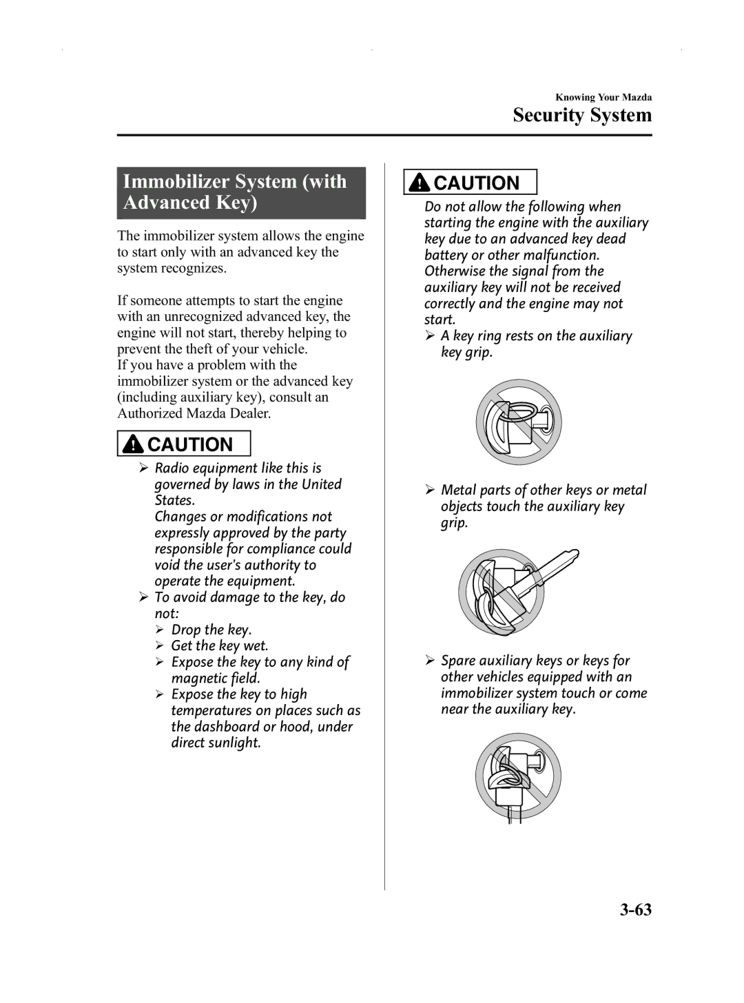 Mazda Not a Manual manual Immobilizer System with Advanced Key 