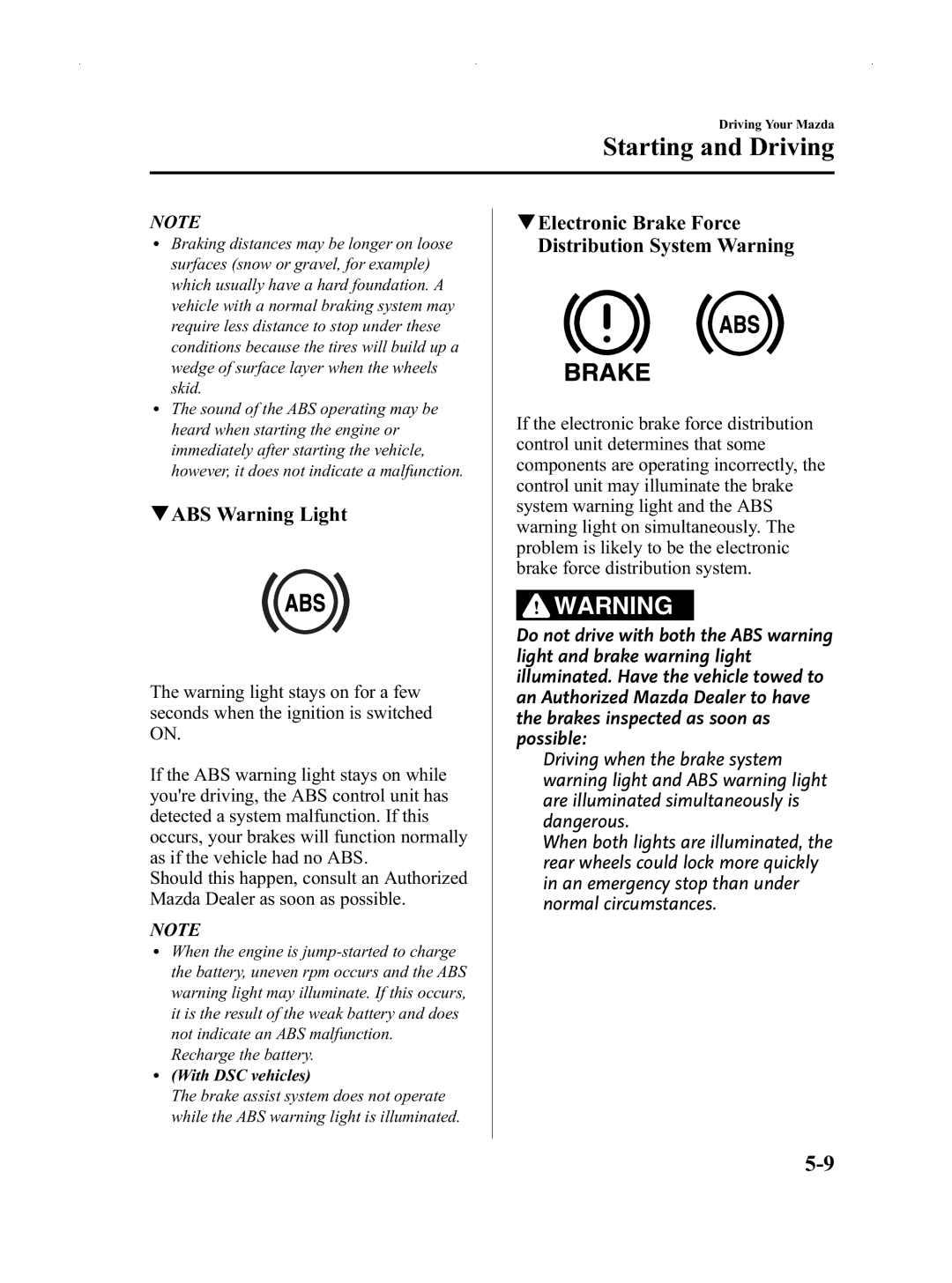 Mazda Not a Manual manual QABS Warning Light, QElectronic Brake Force Distribution System Warning 