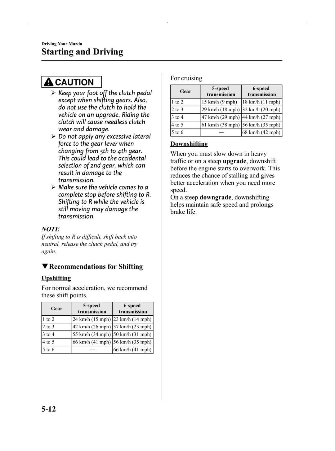 Mazda Not a Manual manual QRecommendations for Shifting, Gear Speed Transmission 