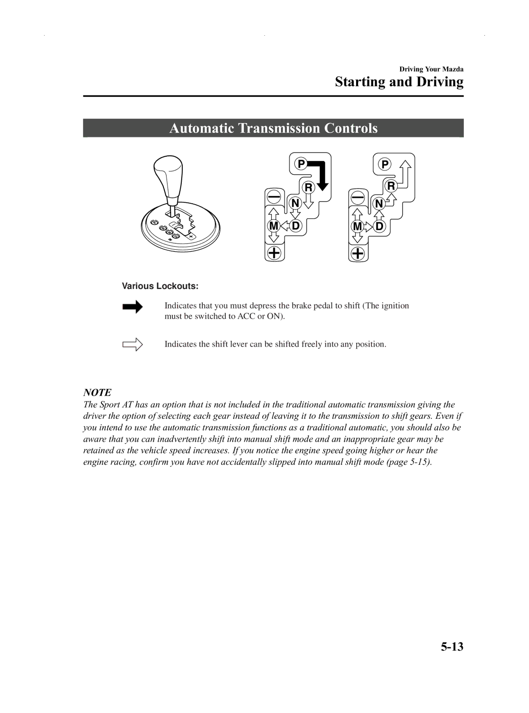 Mazda Not a Manual manual Automatic Transmission Controls, Various Lockouts 