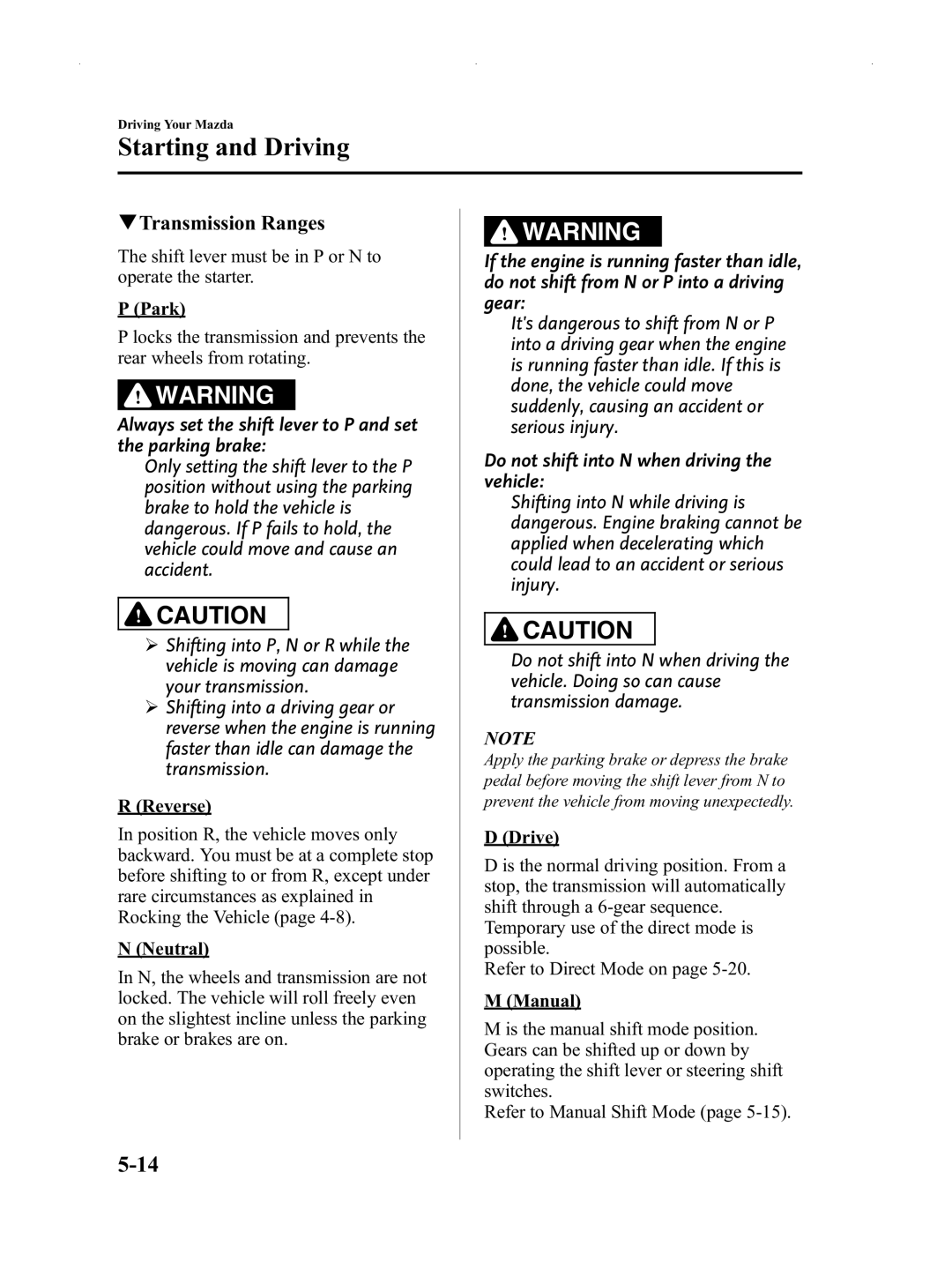 Mazda Not a Manual manual QTransmission Ranges 