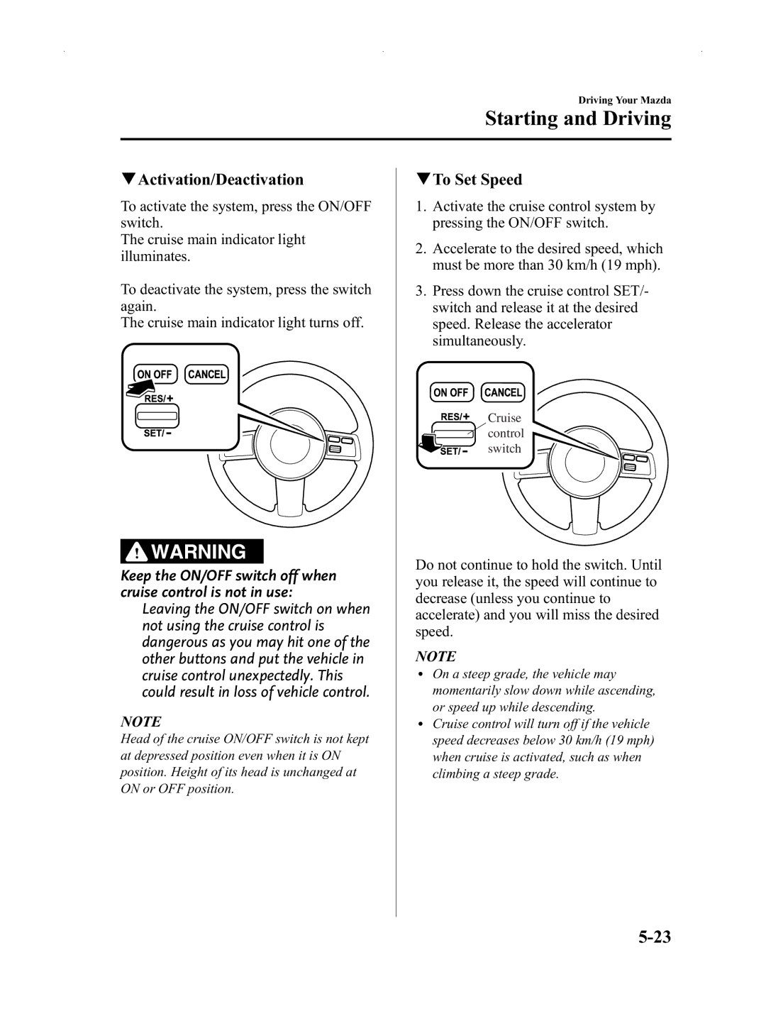 Mazda Not a Manual manual Activation/Deactivation, QTo Set Speed 