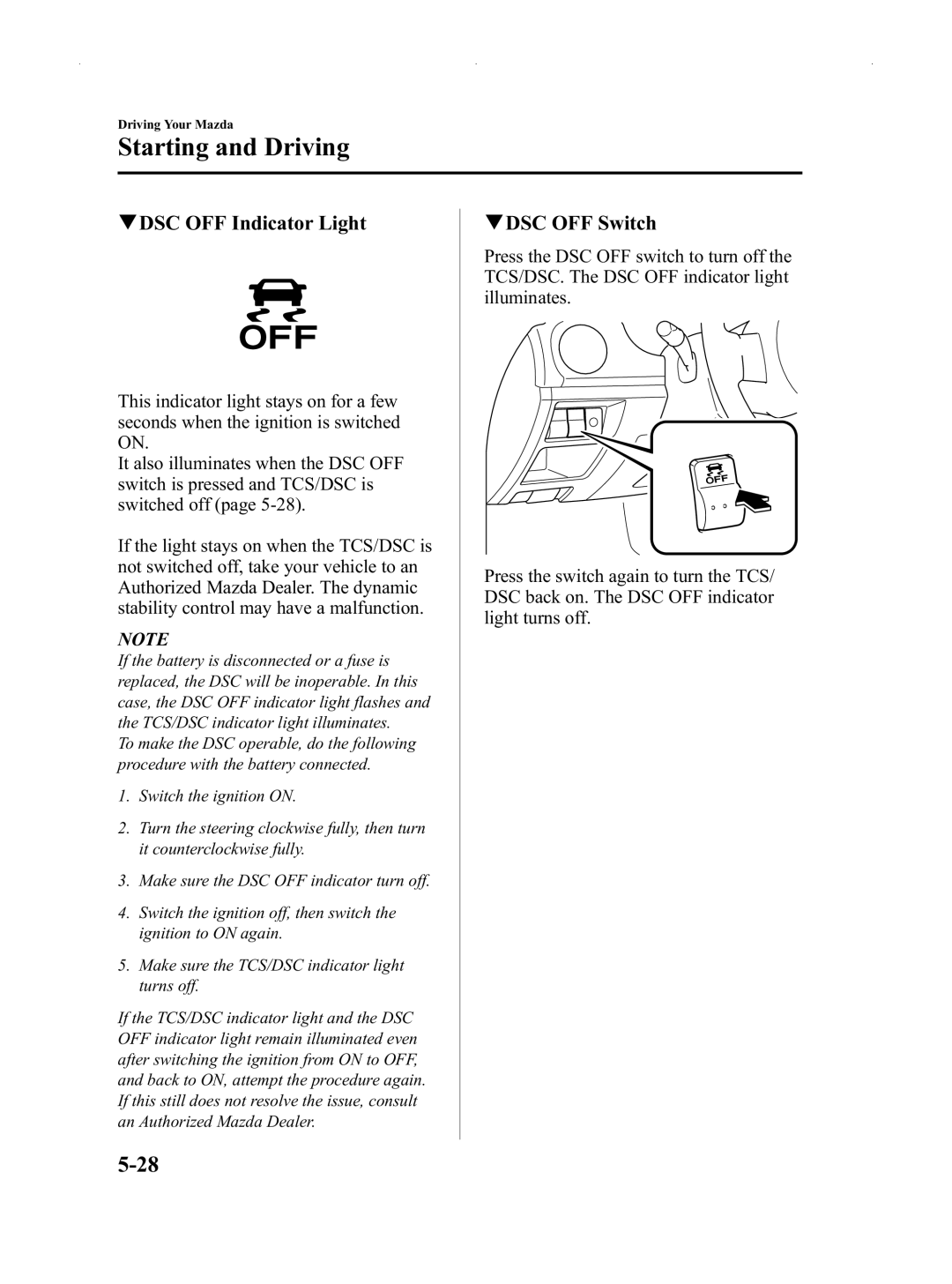 Mazda Not a Manual manual QDSC OFF Indicator Light, QDSC OFF Switch 