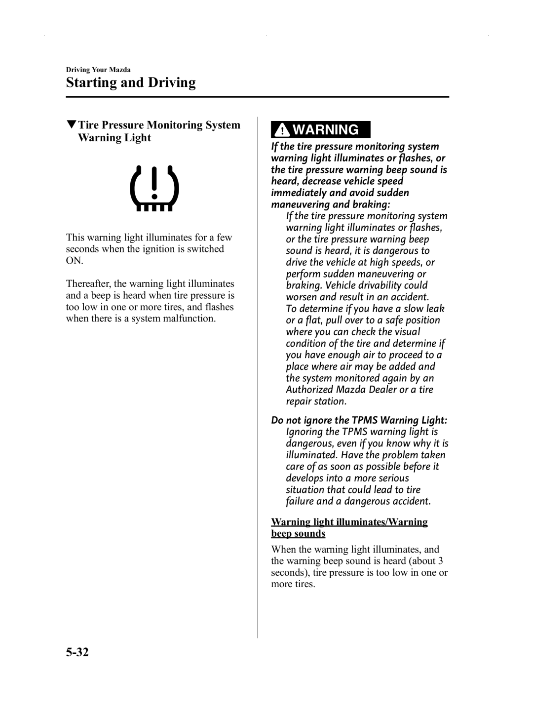 Mazda Not a Manual manual QTire Pressure Monitoring System Warning Light 