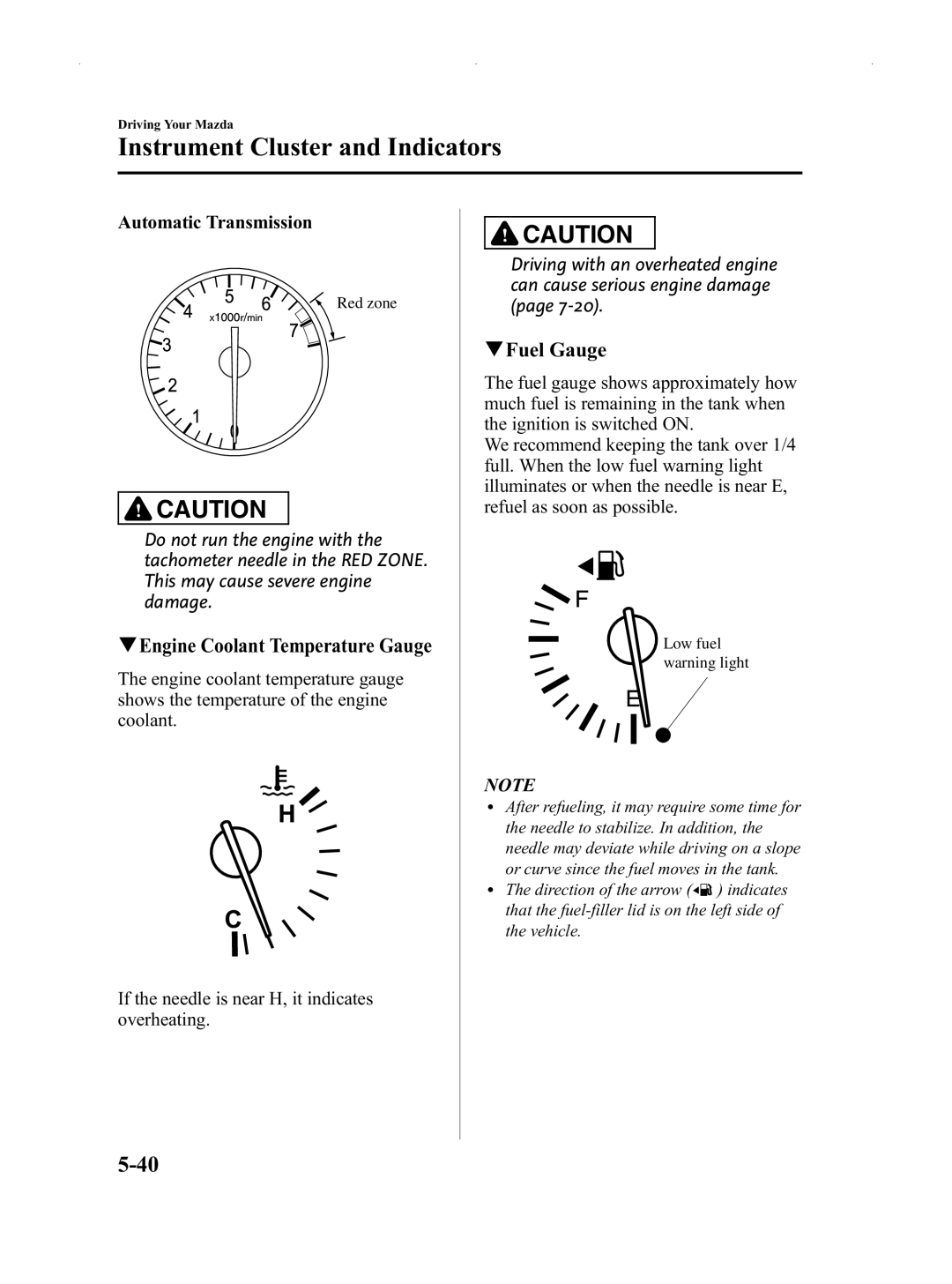 Mazda Not a Manual manual QEngine Coolant Temperature Gauge, QFuel Gauge 