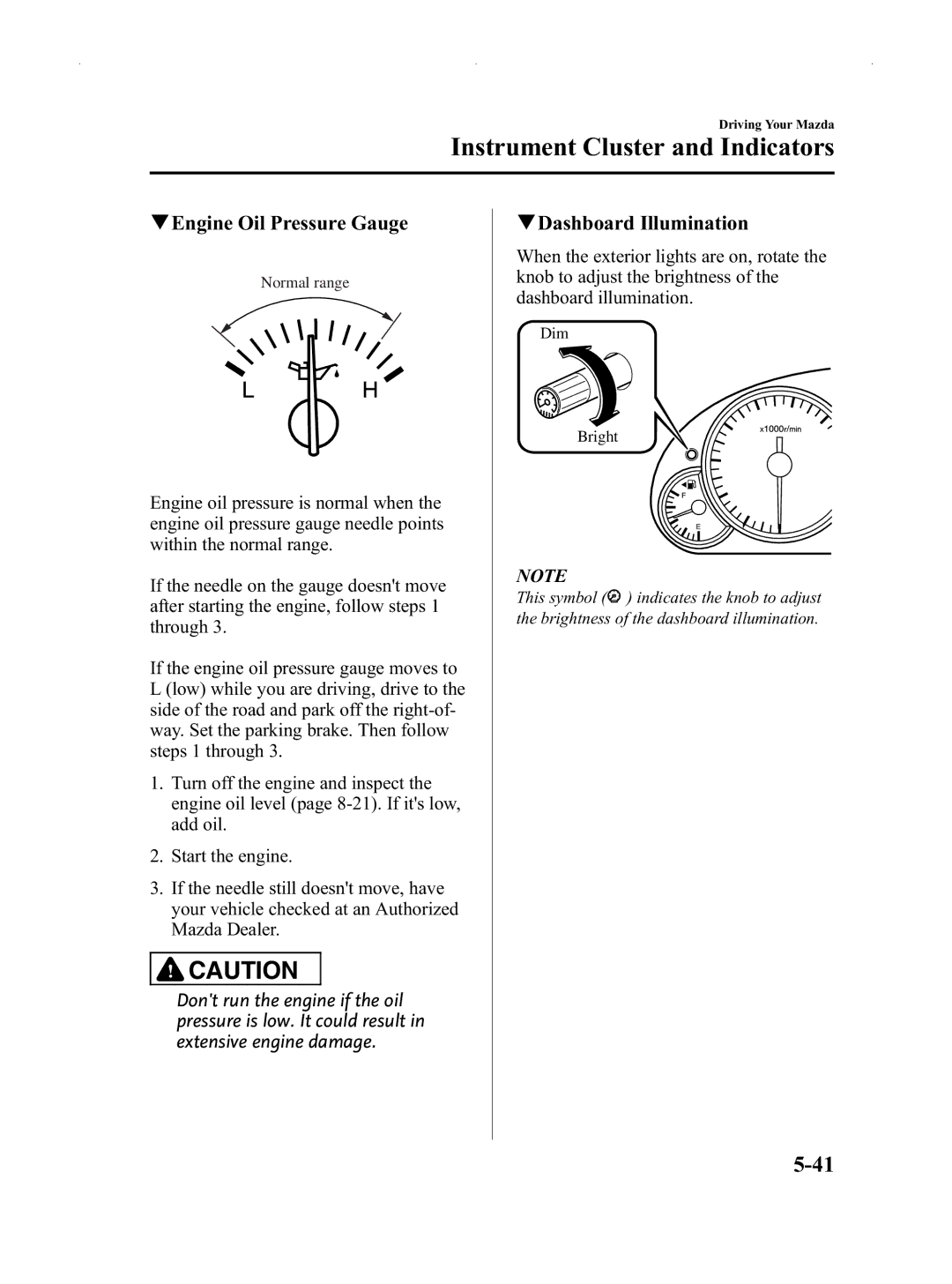 Mazda Not a Manual manual QEngine Oil Pressure Gauge, QDashboard Illumination 