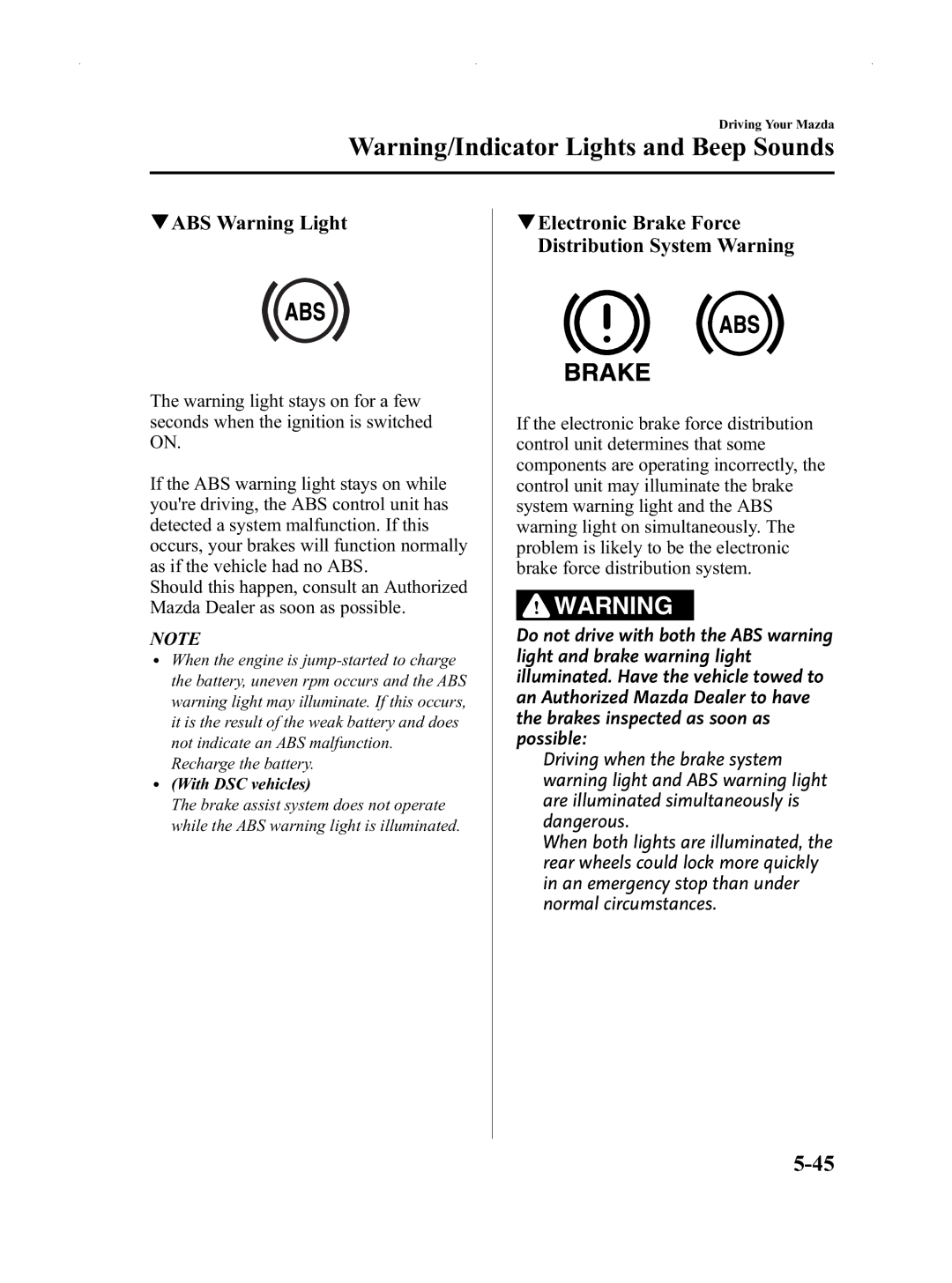 Mazda Not a Manual manual QABS Warning Light 