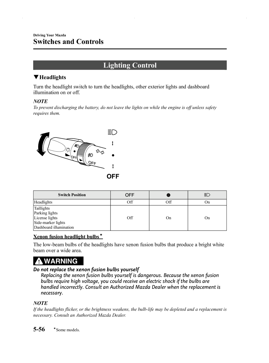 Mazda Not a Manual manual Lighting Control, Headlights 