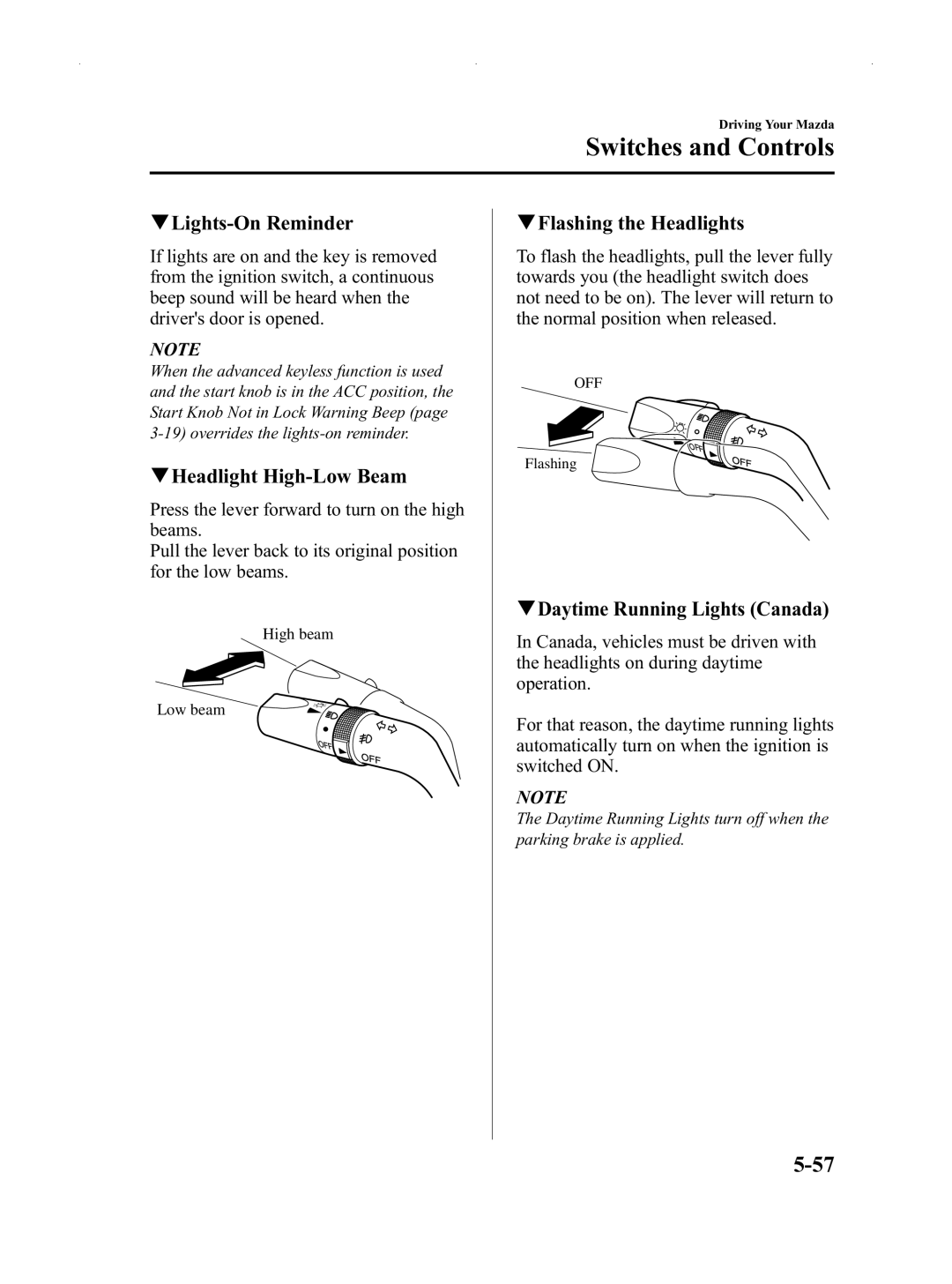 Mazda Not a Manual manual QHeadlight High-Low Beam, QFlashing the Headlights, QDaytime Running Lights Canada 