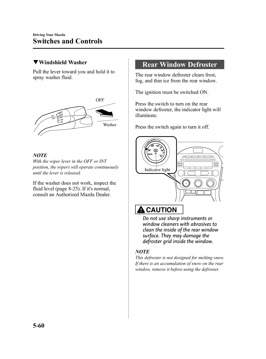 Mazda Not a Manual manual Rear Window Defroster, QWindshield Washer 