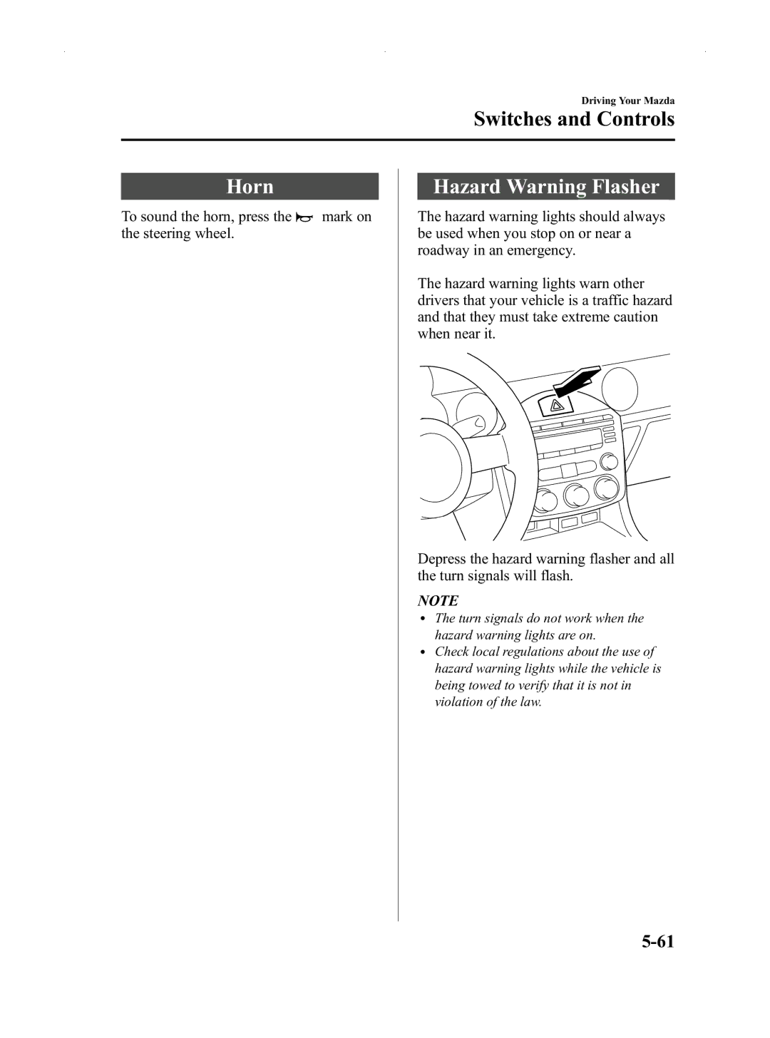 Mazda Not a Manual manual Horn, Hazard Warning Flasher 