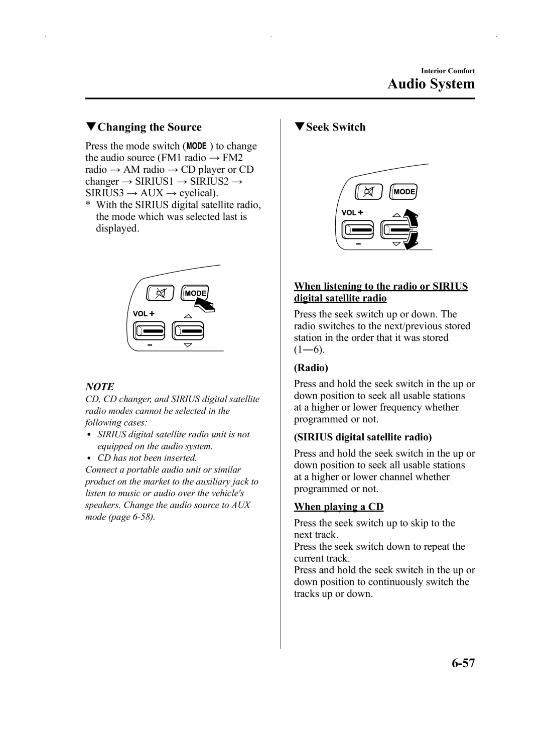 Mazda Not a Manual manual QChanging the Source, QSeek Switch 