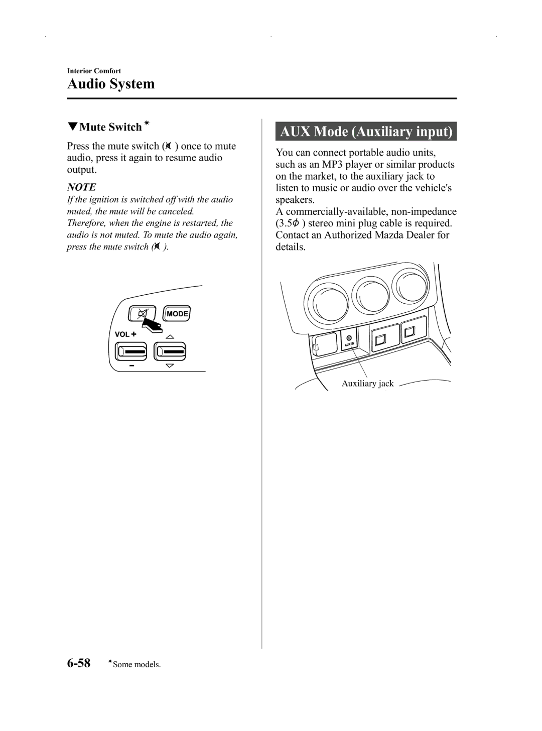 Mazda Not a Manual manual AUX Mode Auxiliary input, QMute Switchí 